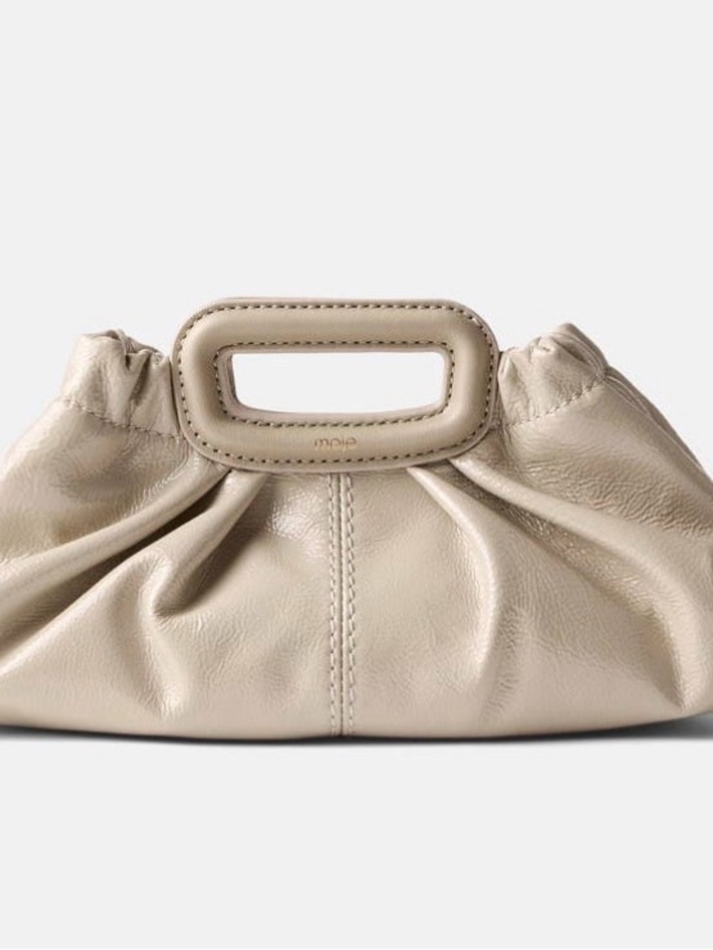 Maje Beige Gathered Leather Wristlet Clutch